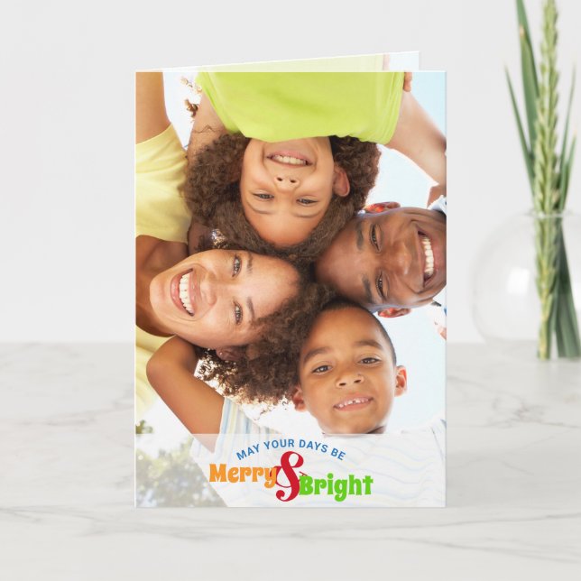 Modern Merry och Bright Family Photo Helgkort (Framsida)