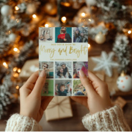 Modern Merry och Bright Faux Guld 9 Photo Julkort