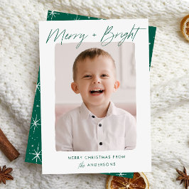 Modern Merry och Bright Grönt Script Photo Julkort