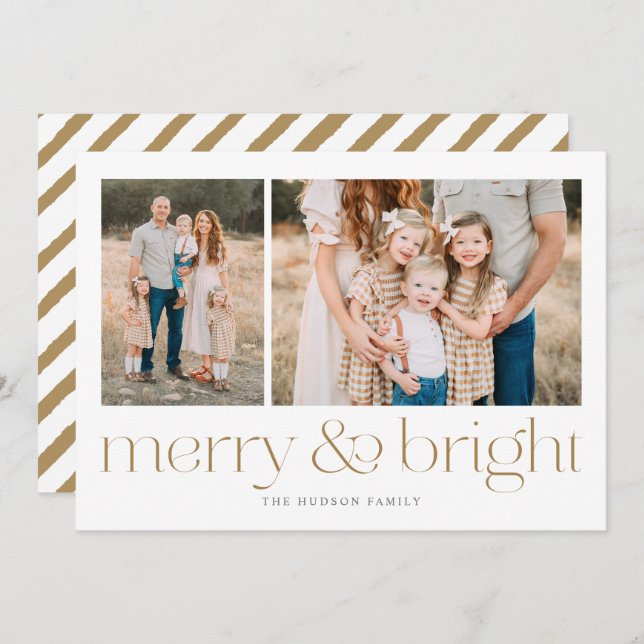 Modern Merry och Bright Guld Minimal Helgdag Card Julkort (Fram/baksida)