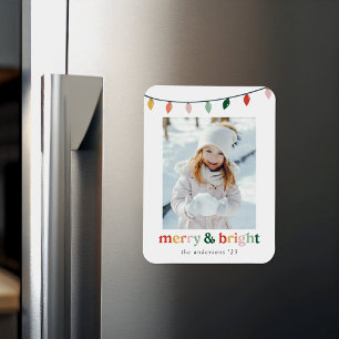 Modern merry och Bright Helgdag Photo Magnet