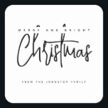 Modern Merry och Bright Jul - enkelt skript Fyrkantigt Klistermärke<br><div class="desc">Modern Merry och Bright Jul - enkelt skript</div>