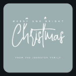 Modern Merry och Bright Jul - enkelt skript Fyrkantigt Klistermärke<br><div class="desc">Modern Merry och Bright Jul - enkelt skript</div>