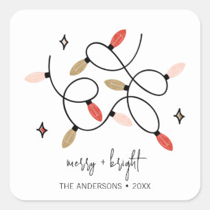 Modern Merry och Bright jul Ljus Helgdag Fyrkantigt Klistermärke