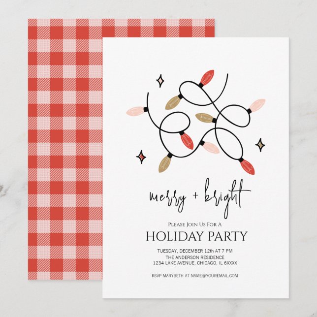 Modern Merry och Bright jul Ljus Helgdag Inbjudningar (Fram/baksida)