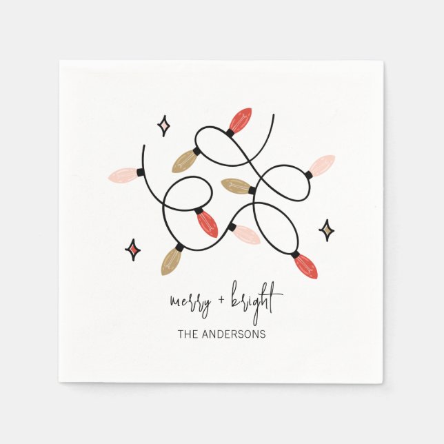 Modern Merry och Bright jul Ljus Helgdag Pappersservett (Framsidan)