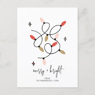 Modern Merry och Bright jul Ljus Helgdag Vykort