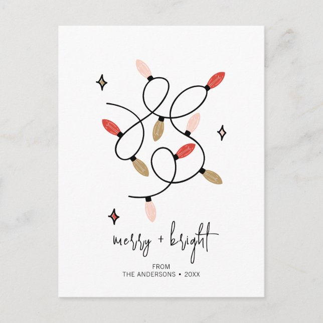 Modern Merry och Bright jul Ljus Helgdag Vykort (Framsida)