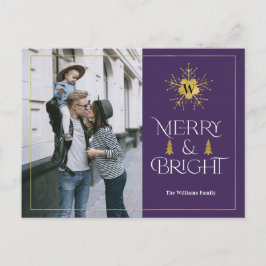 Modern merry och Bright lila christmas Vykort