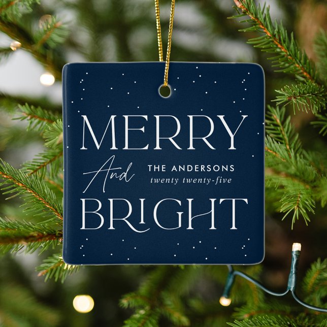 Modern merry och Bright Navy Photo Julgransprydnad Keramik (Skapare uppladdad)