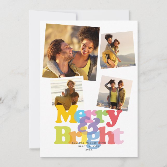 Modern merry och Bright Par 4 Photo Collage Julkort (Framsida)