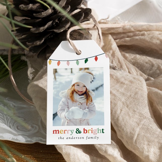 Modern Merry och Bright Photo Helgdag Presentetikett (Skapare uppladdad)