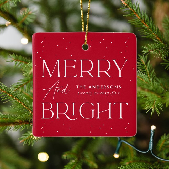 Modern Merry och Bright Red Photo Julgransprydnad Keramik (Skapare uppladdad)
