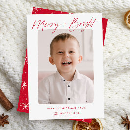 Modern merry och Bright Red Script Photo Julkort