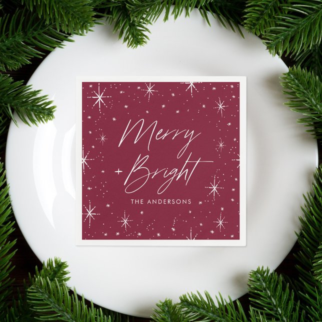 Modern Merry och Bright Script Burgundy Helgdag Pappersservett (Skapare uppladdad)