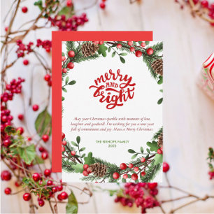 Modern Merry och Bright Script Foliage Wandan and Julkort