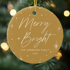 Modern Merry och Bright Script Guld Photo Julgransprydnad Keramik