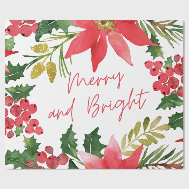 Modern Merry och Bright Script Wrapping Papper Presentpapper (Platt)