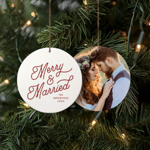 Modern merry och gift foto-fetstil Röd Julgransprydnad Keramik