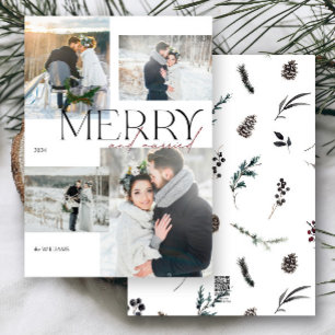 Modern merry och gifta Newlyweds 4 foto Julkort