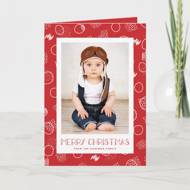 Modern Merry | Röd | Lodrät Photo Helgkort (Framsida)