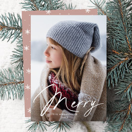 Modern Merry Signature Script Dusty Rose Foto Julkort