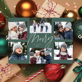 Modern merry-skript sage 6 fotojulkollage julkort