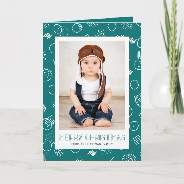 Modern Merry | Teal | Lodrät Photo Helgkort (Framsida)