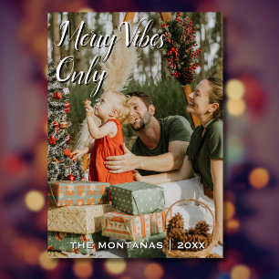 Modern Merry Vibes Only Family Photo Rik Red Back Julkort