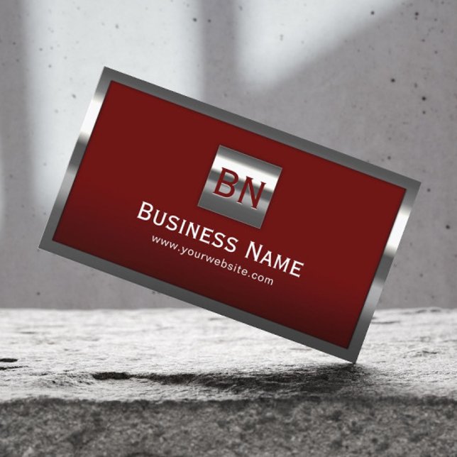 Modern Metall Framed Professionell Monogram Red Visitkort (Skapare uppladdad)