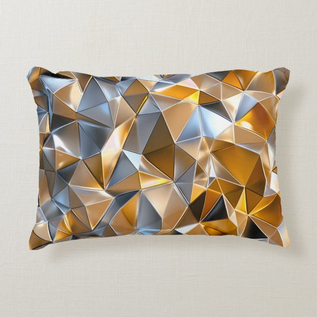 Modern Metallic Abstract Gold Silver Geometric Prydnadskudde (Framsidan)
