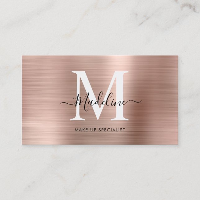 Modern Metallic Brushed Ro Guld Monogram Visitkort (Framsida)