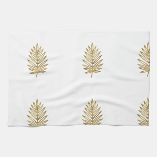 Modern Metallic Gold Botanical Palm Leaf Pattern Kökshandduk
