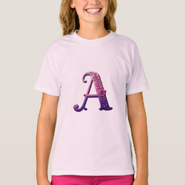 Modern Metallic Rosemaling Letter A, Pink/Purple T Shirt