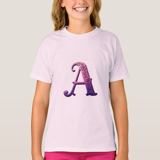 Modern Metallic Rosemaling Letter A, Pink/Purple T Shirt (Framsida)