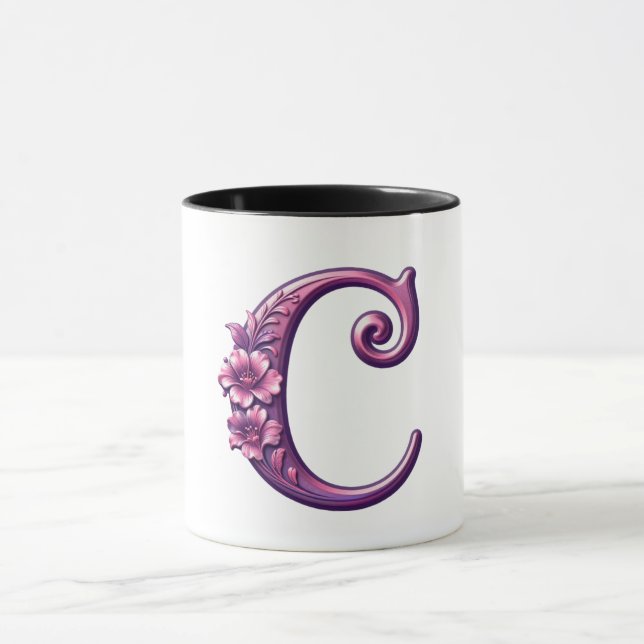Modern Metallic Rosemaling Letter C, Pink/Purple Mugg (Center)
