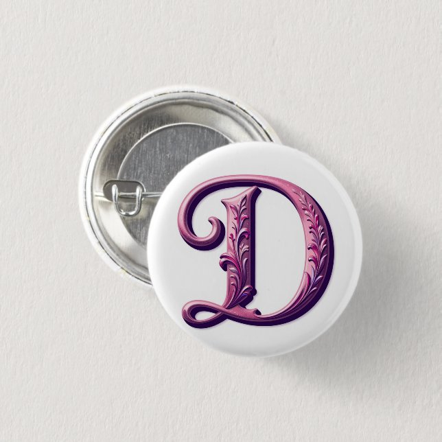 Modern Metallic Rosemaling Letter D, Pink/Purple Knapp (Framsida & baksida)