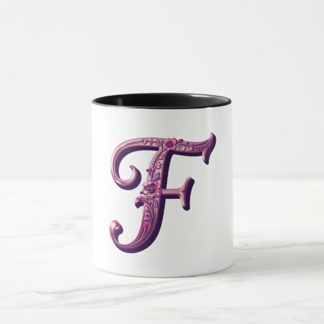 Modern Metallic Rosemaling Letter F, Pink/Purple Mugg (Center)