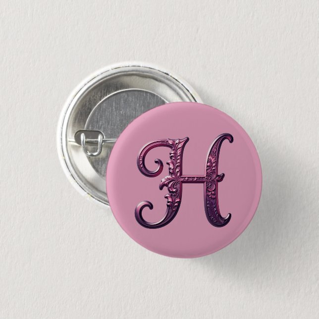 Modern Metallic Rosemaling Letter H, Pink/Purple Knapp (Framsida & baksida)