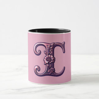 Modern Metallic Rosemaling Letter I, Pink/Purple Mugg