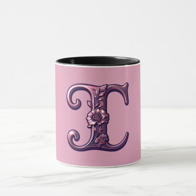 Modern Metallic Rosemaling Letter I, Pink/Purple Mugg (Center)