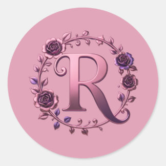 Modern Metallic Rosemaling Letter R, Pink/Purple Runt Klistermärke