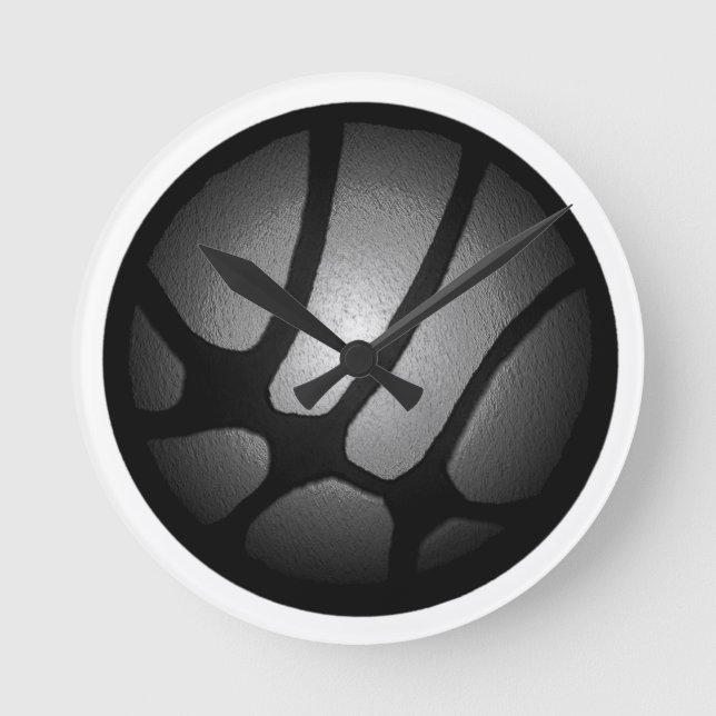 Modern Metallic Silver Black Basketball Boll Rund Klocka (Framsida)