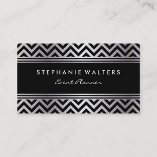 Modern Metallic Silver Chevron och Black Visitkort