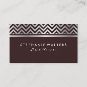Modern Metallic Silver Chevron och Burgundy Visitkort