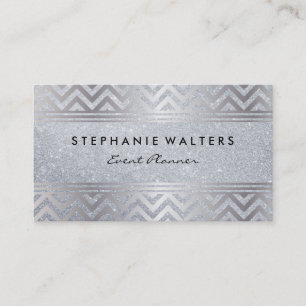 Modern Metallic Silver Chevron och Glitter Visitkort