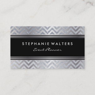 Modern Metallic Silver Chevron och Glitter Visitkort