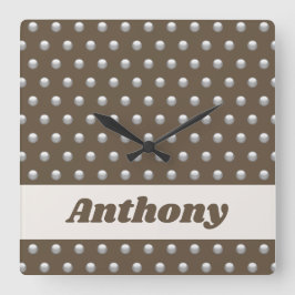 Modern Metallic Silver och Mörk Brown Polka Dot Fyrkantig Klocka