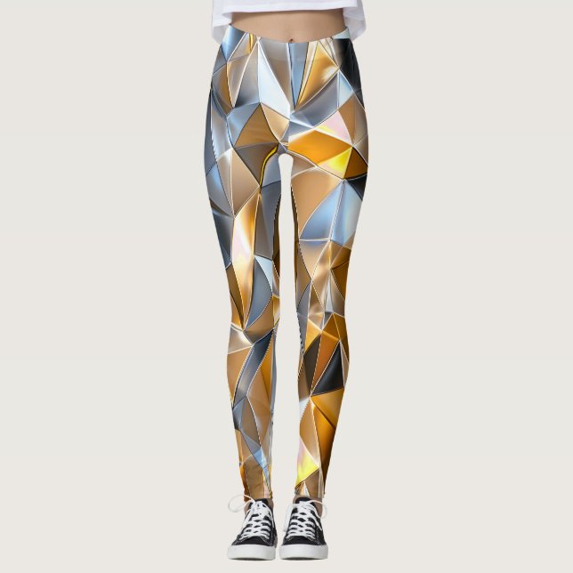 Modern metallisk abstrakt guld silver geometrisk leggings (Framsida)