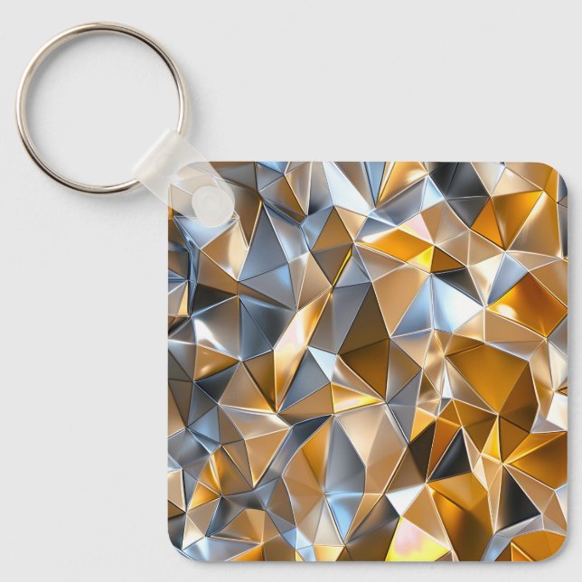 Modern metallisk abstrakt guld silver geometrisk nyckelring (Framsida)